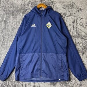 Northern Ireland Adidas Training Rain Jacket Full Zip Hooded Navy Large Soccer